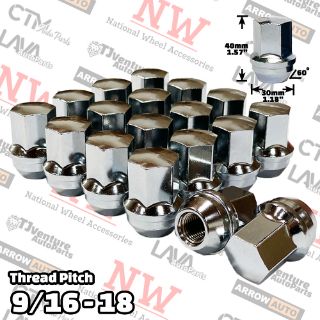 Picture of 20-Piece Set | 1.58” Tall | Chrome | 9/16-18 Thread | 7/8” Hex Drive | Buick/Cadillac/Chevy/Dodge/Ram/Ford/Lincoln/Jeep/GMC OEM Factory Style | Wheel Lug Nuts | Fit Stock Alloy Wheel