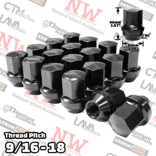 Picture of 20-Piece Set | 1.58” Tall | Black | 9/16-18 Thread | 7/8” Hex Drive | Buick/Cadillac/Chevy/Dodge/Ram/Ford/Lincoln/Jeep/GMC OEM Factory Style | Wheel Lug Nuts | Fit Stock Alloy Wheel