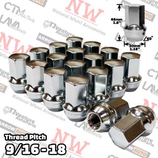 Picture of 20-Piece Set | 1.78” Tall | Chrome | 9/16-18 Thread | 7/8” Hex Drive | Buick/Cadillac/Chevy/Dodge/Ram/Ford/Lincoln/Jeep/GMC OEM Factory Style | Wheel Lug Nuts | Fit Stock Alloy Wheel