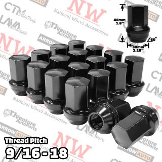 Picture of 20-Piece Set | 1.78” Tall | Black | 9/16-18 Thread | 7/8” Hex Drive | Buick/Cadillac/Chevy/Dodge/Ram/Ford/Lincoln/Jeep/GMC OEM Factory Style | Wheel Lug Nuts | Fit Stock Alloy Wheel