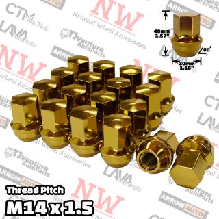 Picture of 20-Piece Set | 1.58” Tall | Gold | 14x1.5 Thread | 7/8” Hex Drive | Buick/Cadillac/Chevy/Dodge/Ram/Ford/Lincoln/Jeep/GMC OEM Factory Style | Wheel Lug Nuts | Fit Stock Alloy Wheel