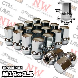 Picture of 20-Piece Set | 1.78” Tall | Chrome | 14x1.5 Thread | 7/8” Hex Drive | Buick/Cadillac/Chevy/Dodge/Ram/Ford/Lincoln/Jeep/GMC OEM Factory Style | Wheel Lug Nuts | Fit Stock Alloy Wheel