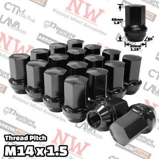 Picture of 20-Piece Set | 1.78” Tall | Black | 14x1.5 Thread | 7/8” Hex Drive | Buick/Cadillac/Chevy/Dodge/Ram/Ford/Lincoln/Jeep/GMC OEM Factory Style | Wheel Lug Nuts | Fit Stock Alloy Wheel