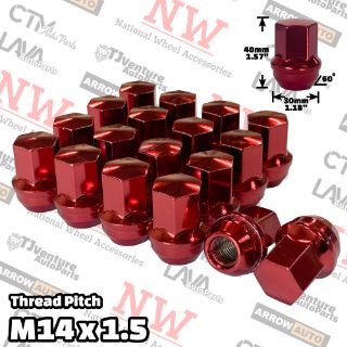 Picture of 20-Piece Set | 1.58” Tall | Red | 14x1.5 Thread | 7/8” Hex Drive | Buick/Cadillac/Chevy/Dodge/Ram/Ford/Lincoln/Jeep/GMC OEM Factory Style | Wheel Lug Nuts | Fit Stock Alloy Wheel