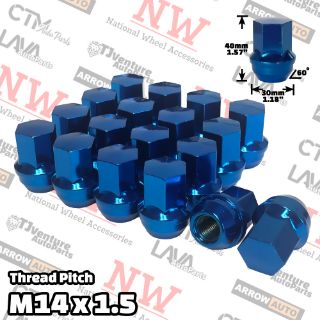 Picture of 20-Piece Set | 1.58” Tall | Blue | 14x1.5 Thread | 7/8” Hex Drive | Buick/Cadillac/Chevy/Dodge/Ram/Ford/Lincoln/Jeep/GMC OEM Factory Style | Wheel Lug Nuts | Fit Stock Alloy Wheel