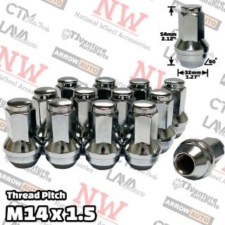 Picture of 20-Piece Set | Chrome | 14x1.5 Thread | 13/16” Hex Drive | Cone Seat | Ford/Lincoln OEM Factory Style | Wheel Lug Nuts | Fit Stock Alloy Wheel