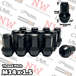 Picture of 20-Piece Set | Black | 14x1.5 Thread | 13/16” Hex Drive | Cone Seat | Ford/Lincoln OEM Factory Style | Wheel Lug Nuts | Fit Stock Alloy Wheel