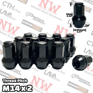 Picture of 20-Piece Set | Black | 14x2 Thread | 13/16” Hex Drive | Cone Seat | Ford/Lincoln OEM Factory Style | Wheel Lug Nuts | Fit Stock Alloy Wheel