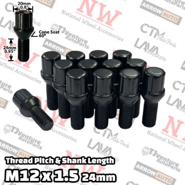 Show details for Wholesales | 200-Piece Box | Black | 12x1.5 Thread | 24mm Shank | 6 Spline Tuner Locker | Performance Wheel Lug Bolts Picture of Wholesales | 200-Piece Box | Black | 12x1.5 Thread | 24mm Shank | 6 Spline Tuner Locker | Performance Wheel Lug Bolts