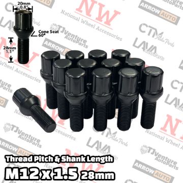 Show details for Wholesales | 200-Piece Box | Black | 12x1.5 Thread | 28mm Shank | 6 Spline Tuner Locker | Performance Wheel Lug Bolts Picture of Wholesales | 200-Piece Box | Black | 12x1.5 Thread | 28mm Shank | 6 Spline Tuner Locker | Performance Wheel Lug Bolts