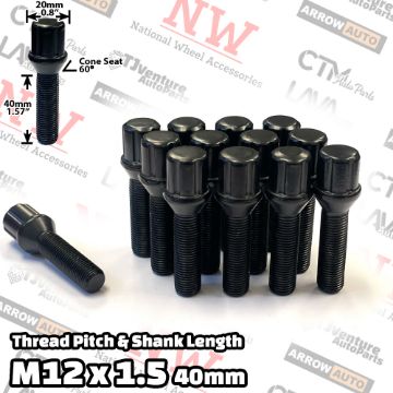Show details for Wholesales | 100-Piece Box | Black | 12x1.5 Thread | 40mm Extended Shank | 6 Spline Tuner Locker | Performance Wheel Lug Bolts | For 10-15mm Spacers Picture of Wholesales | 100-Piece Box | Black | 12x1.5 Thread | 40mm Extended Shank | 6 Spline Tuner Locker | Performance Wheel Lug Bolts | For 10-15mm Spacers