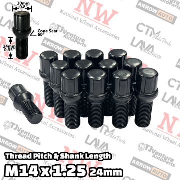 Show details for Wholesales | 200-Piece Box | Black | 14x1.25 Thread | 24mm Shank | 6 Spline Tuner Locker | Performance Wheel Lug Bolts Picture of Wholesales | 200-Piece Box | Black | 14x1.25 Thread | 24mm Shank | 6 Spline Tuner Locker | Performance Wheel Lug Bolts