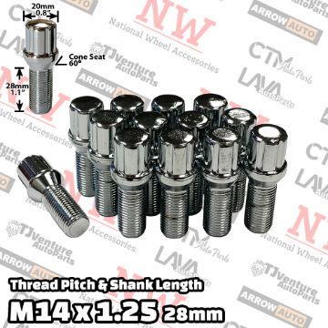 Show details for Wholesales | 200-Piece Box | Chrome | 14x1.25 Thread | 28mm Shank | 6 Spline Tuner Locker | Performance Wheel Lug Bolts Picture of Wholesales | 200-Piece Box | Chrome | 14x1.25 Thread | 28mm Shank | 6 Spline Tuner Locker | Performance Wheel Lug Bolts