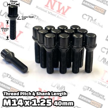 Show details for Wholesales | 100-Piece Box | Black | 14x1.25 Thread | 40mm Extended Shank | 6 Spline Tuner Locker | Performance Wheel Lug Bolts | For 10-15mm Spacers Picture of Wholesales | 100-Piece Box | Black | 14x1.25 Thread | 40mm Extended Shank | 6 Spline Tuner Locker | Performance Wheel Lug Bolts | For 10-15mm Spacers