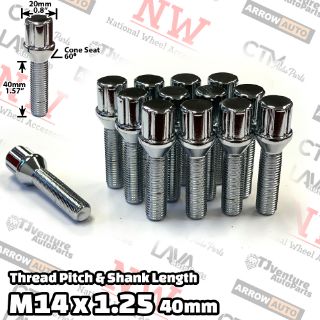 Picture of Wholesales | 100-Piece Box | Chrome | 14x1.25 Thread | 40mm Extended Shank | 6 Spline Tuner Locker | Performance Wheel Lug Bolts | For 10-15mm Spacers