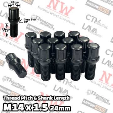 Show details for Wholesales | 200-Piece Box | Black | 14x1.5 Thread | 24mm Shank | 6 Spline Tuner Locker | Performance Wheel Lug Bolts Picture of Wholesales | 200-Piece Box | Black | 14x1.5 Thread | 24mm Shank | 6 Spline Tuner Locker | Performance Wheel Lug Bolts