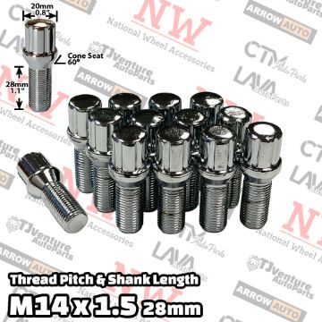 Show details for Wholesales | 200-Piece Box | Chrome | 14x1.5 Thread | 28mm Shank | 6 Spline Tuner Locker | Performance Wheel Lug Bolts Picture of Wholesales | 200-Piece Box | Chrome | 14x1.5 Thread | 28mm Shank | 6 Spline Tuner Locker | Performance Wheel Lug Bolts