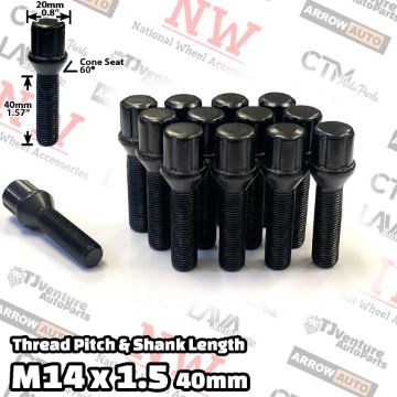 Show details for Wholesales | 100-Piece Box | Black | 14x1.5 Thread | 40mm Extended Shank | 6 Spline Tuner Locker | Performance Wheel Lug Bolts | For 10-15mm Spacers Picture of Wholesales | 100-Piece Box | Black | 14x1.5 Thread | 40mm Extended Shank | 6 Spline Tuner Locker | Performance Wheel Lug Bolts | For 10-15mm Spacers