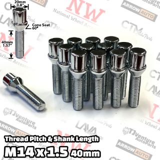 Picture of Wholesales | 100-Piece Box | Chrome | 14x1.5 Thread | 40mm Extended Shank | 6 Spline Tuner Locker | Performance Wheel Lug Bolts | For 10-15mm Spacers