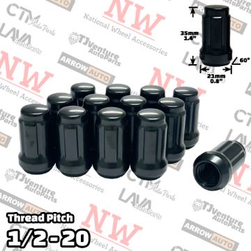 Picture of Wholesales | 100-Piece Box | 1.4” Tall | Black | 1/2-20 Thread | 6 Spline | Tuner Locker | Performance Wheel Lug Nuts