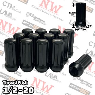 Picture of Wholesales | 200-Piece Box | 2” Tall | Black | 1/2-20 Thread | 7 Spline | Tuner Locker | Performance Wheel Lug Nuts