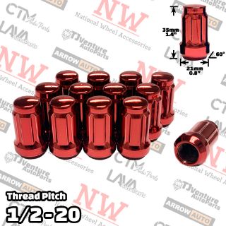 Picture of Wholesales | 100-Piece Box | 1.4” Tall | Red | 1/2-20 Thread | 6 Spline | Tuner Locker | Performance Wheel Lug Nuts