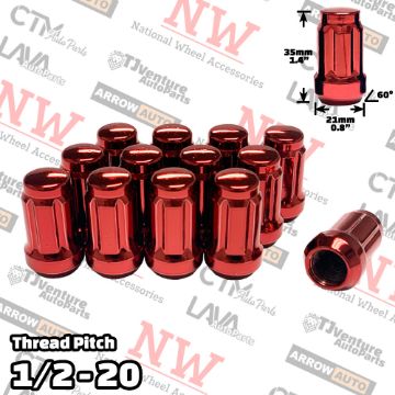 Picture of Wholesales | 100-Piece Box | 1.4” Tall | Red | 1/2-20 Thread | 6 Spline | Tuner Locker | Performance Wheel Lug Nuts