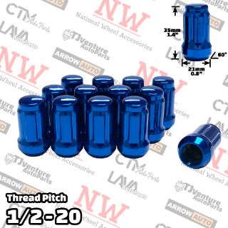 Picture of Wholesales | 100-Piece Box | 1.4” Tall | Blue | 1/2-20 Thread | 6 Spline | Tuner Locker | Performance Wheel Lug Nuts