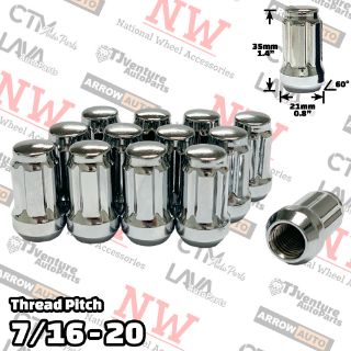 Picture of Wholesales | 100-Piece Box | 1.4” Tall | Chrome | 7/16-20 Thread | 6 Spline | Tuner Locker | Performance Wheel Lug Nuts