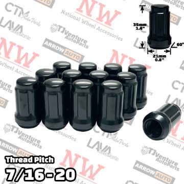 Show details for Wholesales | 100-Piece Box | 1.4” Tall | Black | 7/16-20 Thread | 6 Spline | Tuner Locker | Performance Wheel Lug Nuts Picture of Wholesales | 100-Piece Box | 1.4” Tall | Black | 7/16-20 Thread | 6 Spline | Tuner Locker | Performance Wheel Lug Nuts
