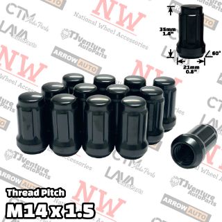 Picture of Wholesales | 100-Piece Box | 1.4” Tall | Black | 14x1.5 Thread | 6 Spline | Tuner Locker | Performance Wheel Lug Nuts