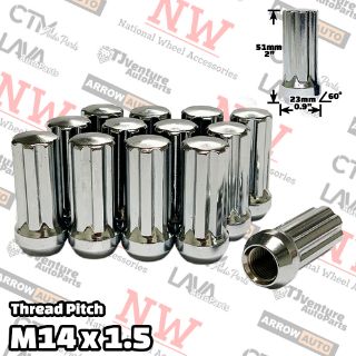 Picture of Wholesales | 200-Piece Box | 2” Tall | Chrome | 14x1.5 Thread | 7 Spline | Tuner Locker | Performance Wheel Lug Nuts