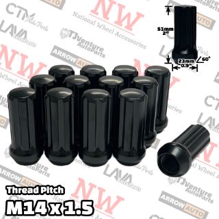 Picture of Wholesales | 200-Piece Box | 2” Tall | Black | 14x1.5 Thread | 7 Spline | Tuner Locker | Performance Wheel Lug Nuts