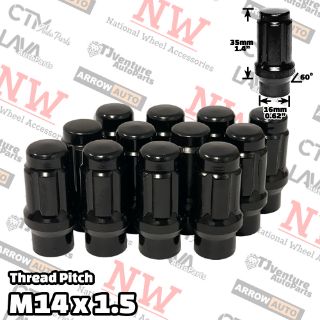 Picture of Wholesales | 200-Piece Box | Black | 14x1.5 Thread | 6 Spline Tuner Locker | Extended Thread (ET) Style | Wheel Lug Nuts