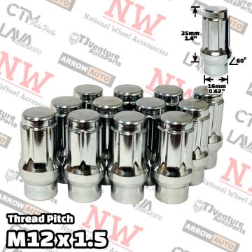 Show details for Wholesales | 200-Piece Box | Chrome | 12x1.5 Thread | 6 Spline Tuner Locker | Extended Thread (ET) Style | Wheel Lug Nuts Picture of Wholesales | 200-Piece Box | Chrome | 12x1.5 Thread | 6 Spline Tuner Locker | Extended Thread (ET) Style | Wheel Lug Nuts