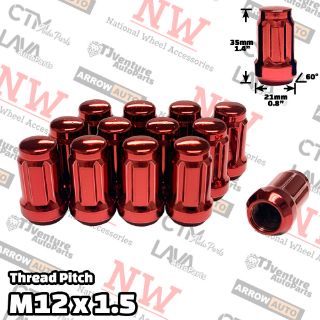 Picture of Wholesales | 100-Piece Box | 1.4” Tall | Red | 12x1.5 Thread | 6 Spline | Tuner Locker | Performance Wheel Lug Nuts