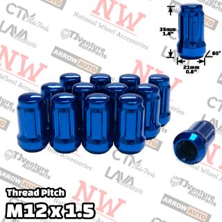 Picture of Wholesales | 100-Piece Box | 1.4” Tall | Blue | 12x1.5 Thread | 6 Spline | Tuner Locker | Performance Wheel Lug Nuts