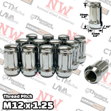 Show details for Wholesales | 100-Piece Box | 1.4” Tall | Chrome | 12x1.25 Thread | 6 Spline | Tuner Locker | Performance Wheel Lug Nuts Picture of Wholesales | 100-Piece Box | 1.4” Tall | Chrome | 12x1.25 Thread | 6 Spline | Tuner Locker | Performance Wheel Lug Nuts