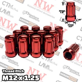 Picture of Wholesales | 100-Piece Box | 1.4” Tall | Red | 12x1.25 Thread | 6 Spline | Tuner Locker | Performance Wheel Lug Nuts