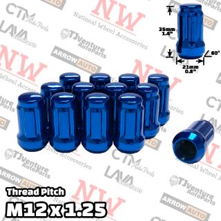 Picture of Wholesales | 100-Piece Box | 1.4” Tall | Blue | 12x1.25 Thread | 6 Spline | Tuner Locker | Performance Wheel Lug Nuts