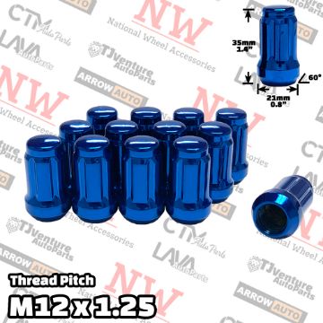 Show details for Wholesales | 100-Piece Box | 1.4” Tall | Blue | 12x1.25 Thread | 6 Spline | Tuner Locker | Performance Wheel Lug Nuts Picture of Wholesales | 100-Piece Box | 1.4” Tall | Blue | 12x1.25 Thread | 6 Spline | Tuner Locker | Performance Wheel Lug Nuts