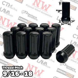 Picture of Wholesales | 200-Piece Box | 2” Tall | Black | 9/16-18 Thread | 7 Spline | Tuner Locker | Performance Wheel Lug Nuts