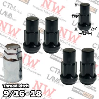 Picture of 1 Set | 1.77” Tall | Black | 9/16-18 Thread | Bulge Acorn | 5-Point Anti-Theft Wheel Lock Lug Nuts | Plus Security Key