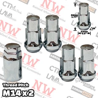 Picture of 1 Set | 1.77” Tall | Chrome | 14x2 Thread | Bulge Acorn | 5-Point Anti-Theft Wheel Lock Lug Nuts | Plus Security Key