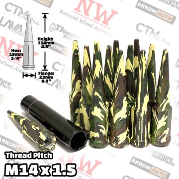 Show details for 32-Piece Set | 4.5” Tall | Tactical Camouflage | 14x1.5 Thread | 3/4” Hex Drive Drive | Spike Lug Nuts | Plus Security Socket Picture of 32-Piece Set | 4.5” Tall | Tactical Camouflage | 14x1.5 Thread | 3/4” Hex Drive Drive | Spike Lug Nuts | Plus Security Socket