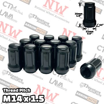 Show details for Wholesales | 400-Piece Box | 1.4” Tall | Black | 14x1.5 Thread | 6 Spline | Tuner Locker | Performance Wheel Lug Nuts Picture of Wholesales | 400-Piece Box | 1.4” Tall | Black | 14x1.5 Thread | 6 Spline | Tuner Locker | Performance Wheel Lug Nuts
