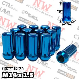 Picture of Wholesales | 50-Piece Box | 2” Tall | Blue | 14x1.5 Thread | 7 Spline | Tuner Locker | Performance Wheel Lug Nuts