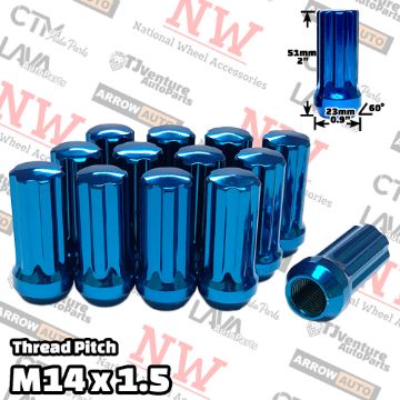 Show details for Wholesales | 50-Piece Box | 2” Tall | Blue | 14x1.5 Thread | 7 Spline | Tuner Locker | Performance Wheel Lug Nuts Picture of Wholesales | 50-Piece Box | 2” Tall | Blue | 14x1.5 Thread | 7 Spline | Tuner Locker | Performance Wheel Lug Nuts