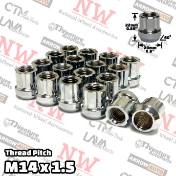 Show details for Wholesales | 400-Piece Box | Chrome | 14x1.5 Thread | 6 Spline | Tuner Locker Open End | Wheel Lug Nuts Picture of Wholesales | 400-Piece Box | Chrome | 14x1.5 Thread | 6 Spline | Tuner Locker Open End | Wheel Lug Nuts