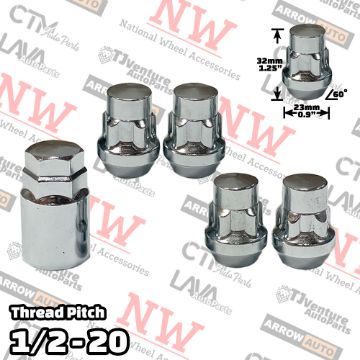 Show details for Wholesales | 20-Sets | 1.25” Tall | Chrome | 1/2-20 Thread | Bulge Acorn | 5-Point Anti-Theft Wheel Lock Lug Nuts | Plus Security Key Picture of Wholesales | 20-Sets | 1.25” Tall | Chrome | 1/2-20 Thread | Bulge Acorn | 5-Point Anti-Theft Wheel Lock Lug Nuts | Plus Security Key